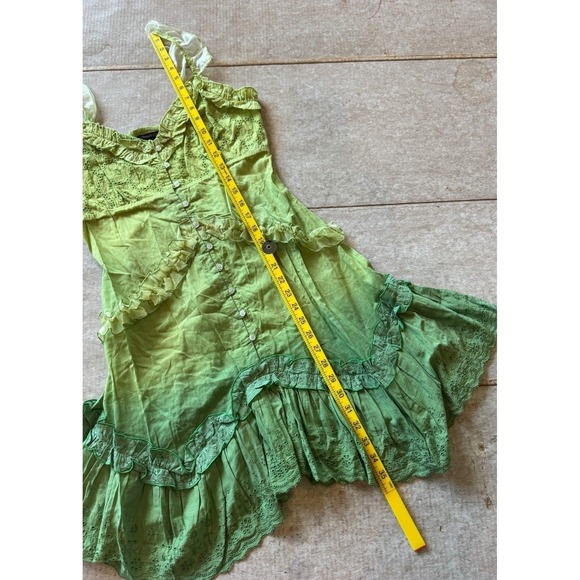 Chaudry Ombre Ruffle Lace Mini Dress Women S Green Fairycore Boho Deadstock NWT - Picture 7 of 16